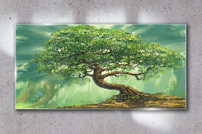 A green corner with a magic tree Wall art on glass