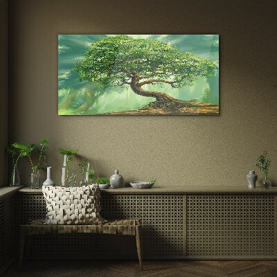A green corner with a magic tree Wall art on glass