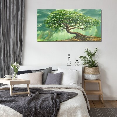 A green corner with a magic tree Wall art on glass