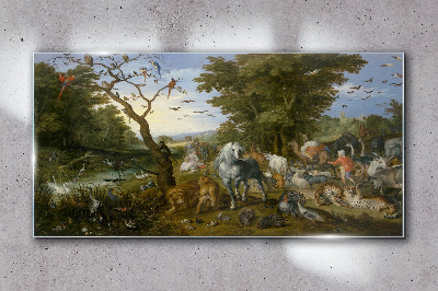 Paradise landscape with fauna and flora Glass art print