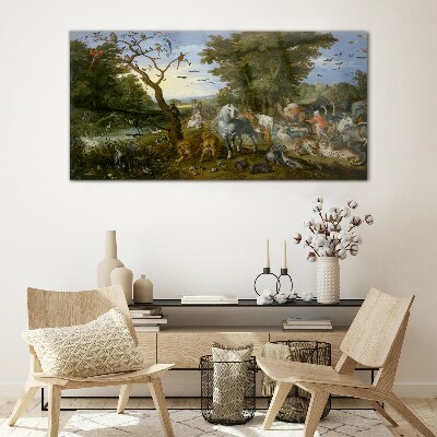 Paradise landscape with fauna and flora Glass art print
