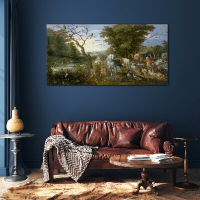 Paradise landscape with fauna and flora Glass art print