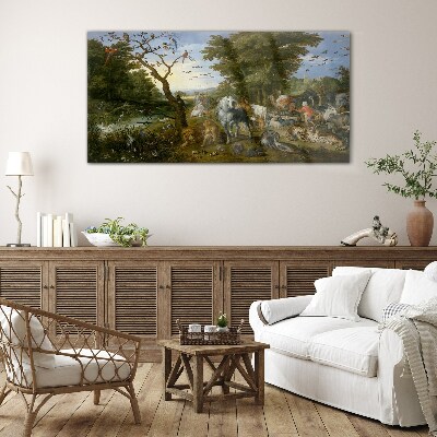 Paradise landscape with fauna and flora Glass art print