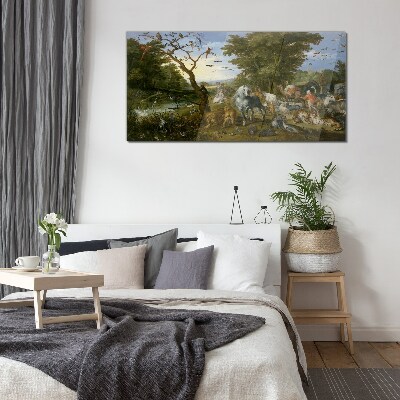 Paradise landscape with fauna and flora Glass art print
