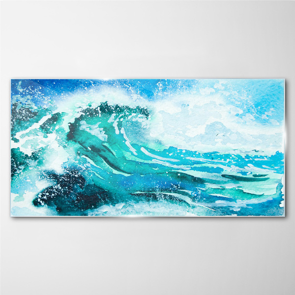 A wave in shades of turquoise Wall art on glass