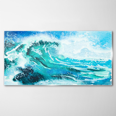A wave in shades of turquoise Wall art on glass