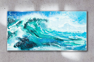 A wave in shades of turquoise Wall art on glass