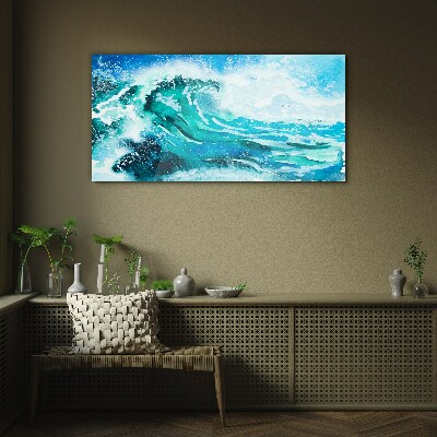 A wave in shades of turquoise Wall art on glass