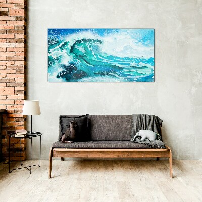 A wave in shades of turquoise Wall art on glass