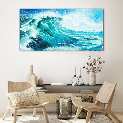 A wave in shades of turquoise Wall art on glass