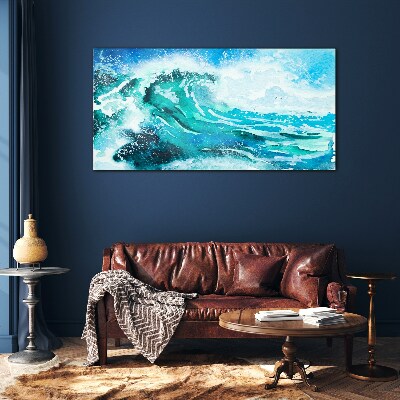 A wave in shades of turquoise Wall art on glass