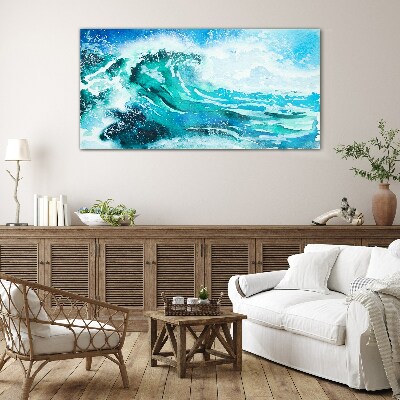 A wave in shades of turquoise Wall art on glass