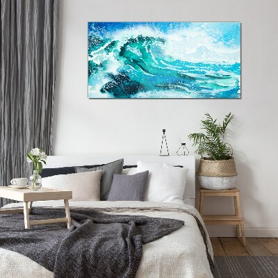 A wave in shades of turquoise Wall art on glass