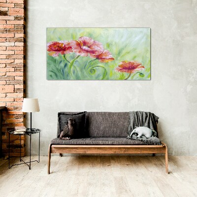 Floral landscape in pastel shades Wall art on glass