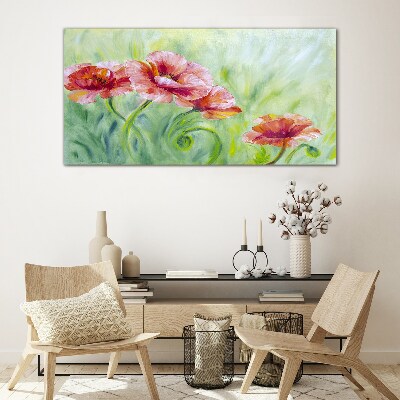 Floral landscape in pastel shades Wall art on glass
