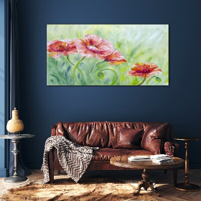 Floral landscape in pastel shades Wall art on glass