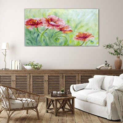 Floral landscape in pastel shades Wall art on glass