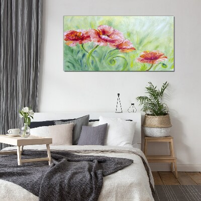 Floral landscape in pastel shades Wall art on glass