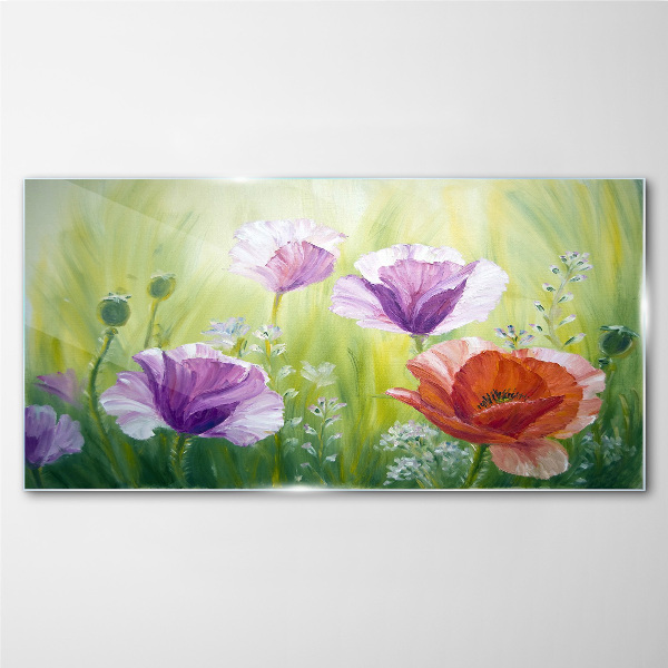 Flower garden in pastel colors Glass art print