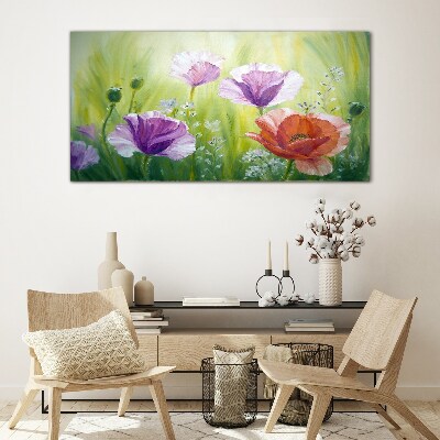 Flower garden in pastel colors Glass art print