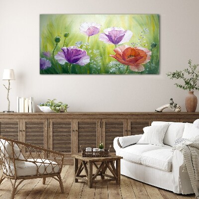 Flower garden in pastel colors Glass art print