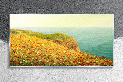 Flowers coast sea cliff Glass Print