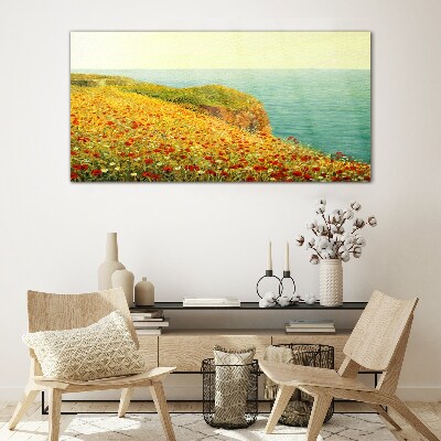 Flowers coast sea cliff Glass Print