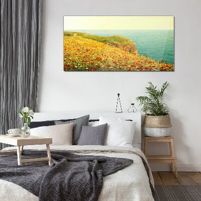 Flowers coast sea cliff Glass Print