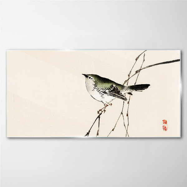 Bird on a branch Wall art on glass