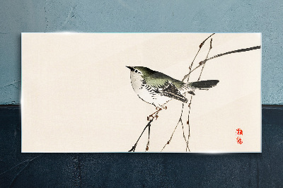 Bird on a branch Wall art on glass