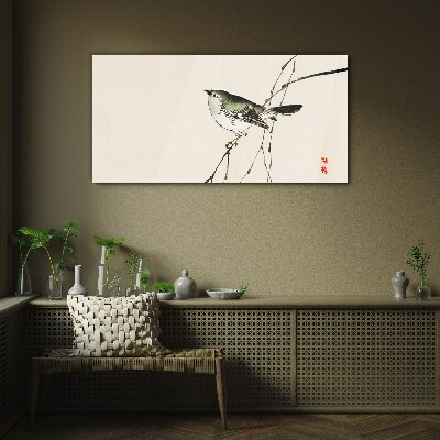 Bird on a branch Wall art on glass