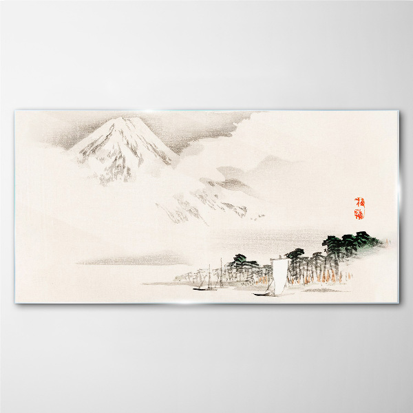 The peace of a mountain landscape Glass art print