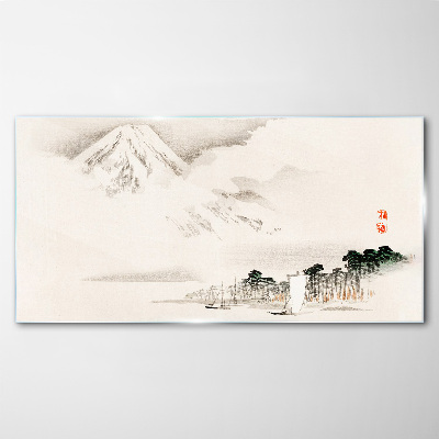 The peace of a mountain landscape Glass art print