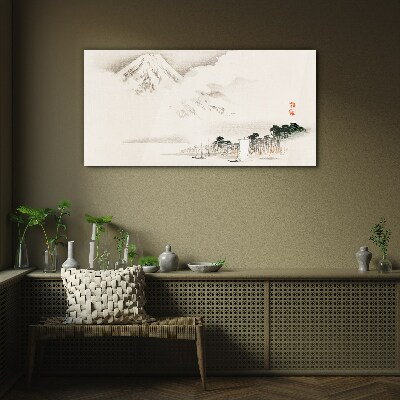 The peace of a mountain landscape Glass art print