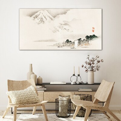 The peace of a mountain landscape Glass art print