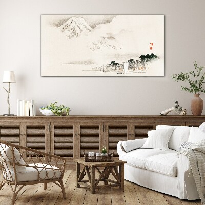 The peace of a mountain landscape Glass art print