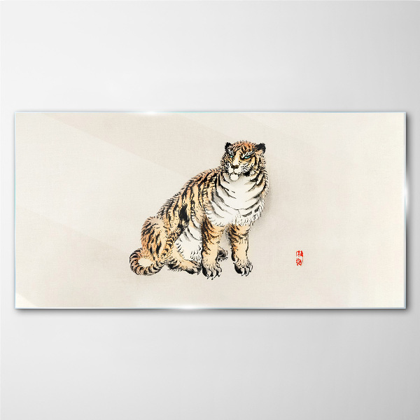 Tiger against a clear sky Glass art print
