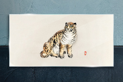 Tiger against a clear sky Glass art print