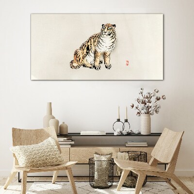 Tiger against a clear sky Glass art print