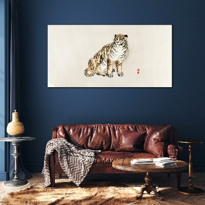 Tiger against a clear sky Glass art print