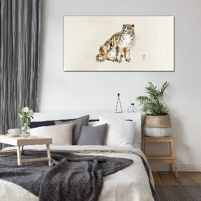 Tiger against a clear sky Glass art print