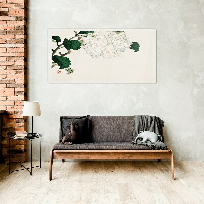 Floral arrangement with leaves Wall art on glass