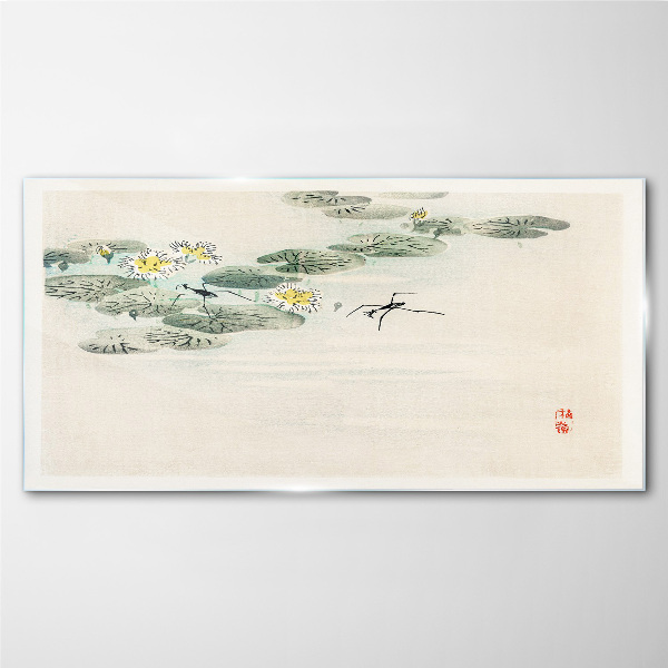 Water lilies on a calm surface of water Wall art on glass