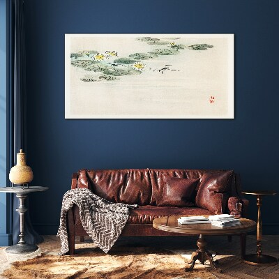 Water lilies on a calm surface of water Wall art on glass