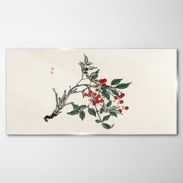 Red fruit on a branch Glass art print