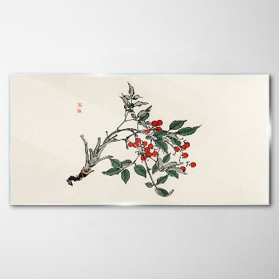 Red fruit on a branch Glass art print