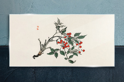 Red fruit on a branch Glass art print