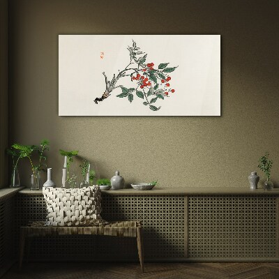 Red fruit on a branch Glass art print