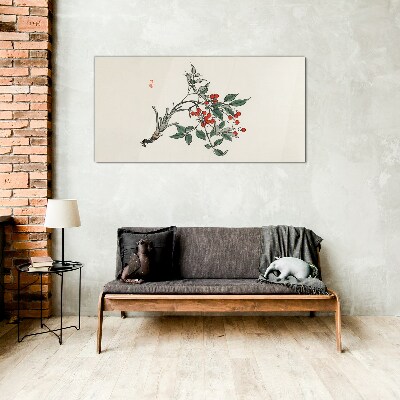 Red fruit on a branch Glass art print