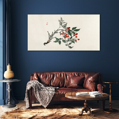Red fruit on a branch Glass art print